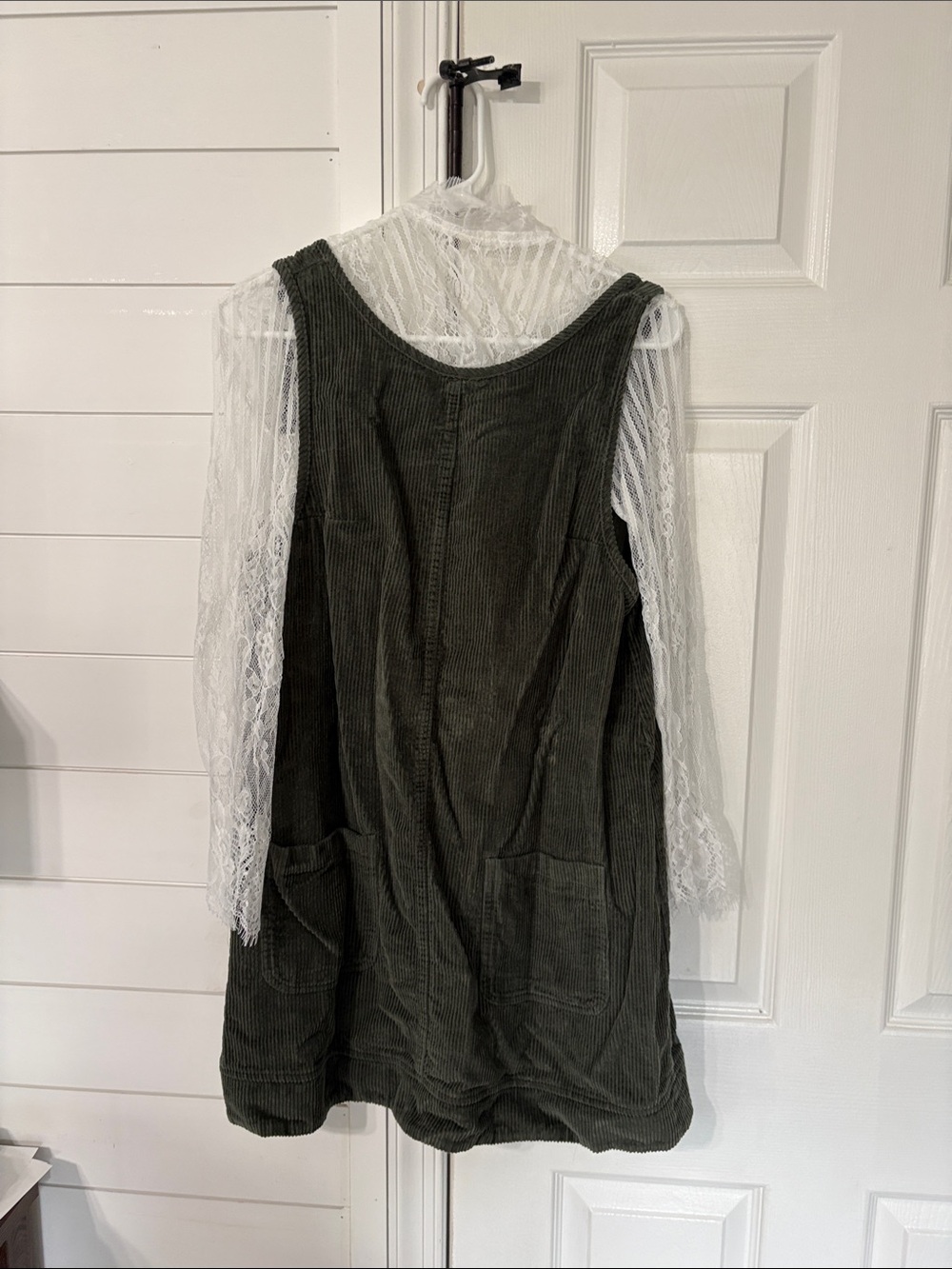 Olive Green Corduroy Pinafore Dress - Women
